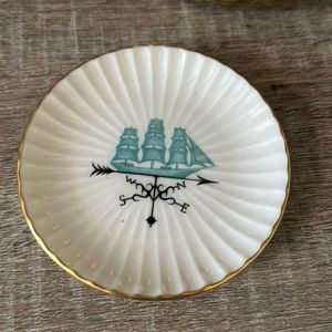 Pirate Ship VINTAGE LENOX RIBBED ROUND FINE CHINA PLATE Tiffany blue 24K